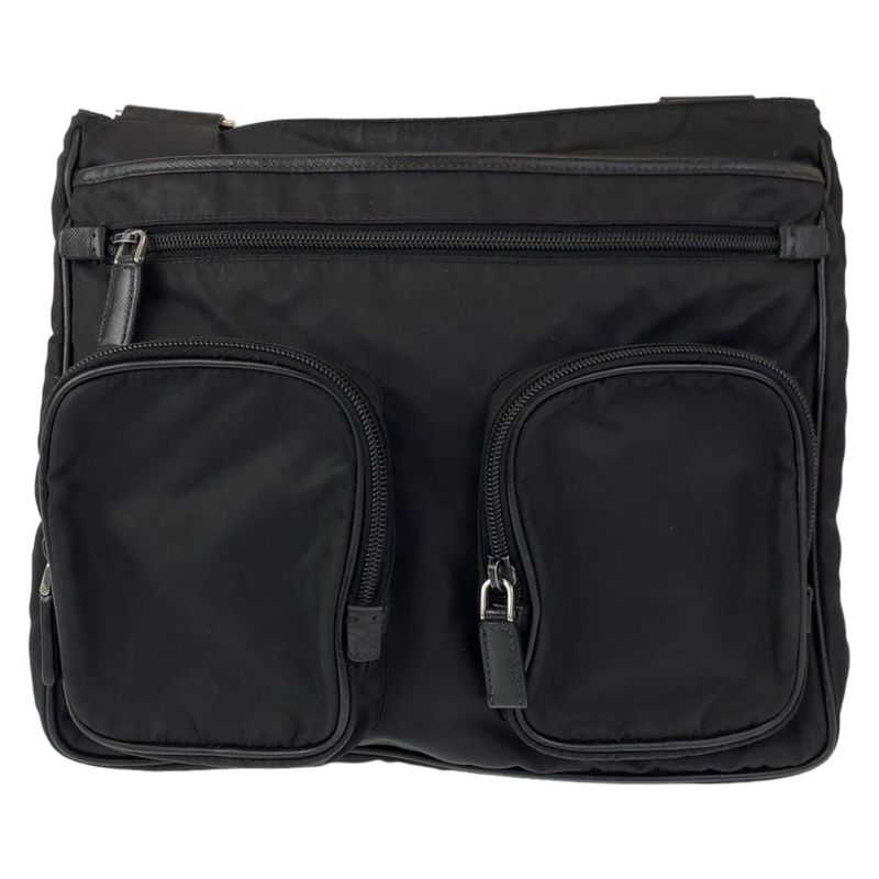 Prada Tessuto Triangle Logo Black Silver Hardware Nylon Shoulder Bag — view 2