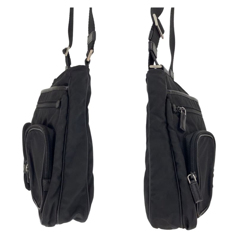 Prada Tessuto Triangle Logo Black Silver Hardware Nylon Shoulder Bag — view 7