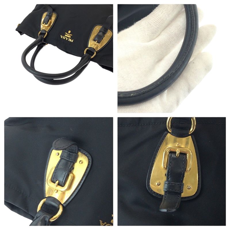 Prada Tessuto Logo Black Gold Hardware Nylon Bn1902 Tote Bag — view 5