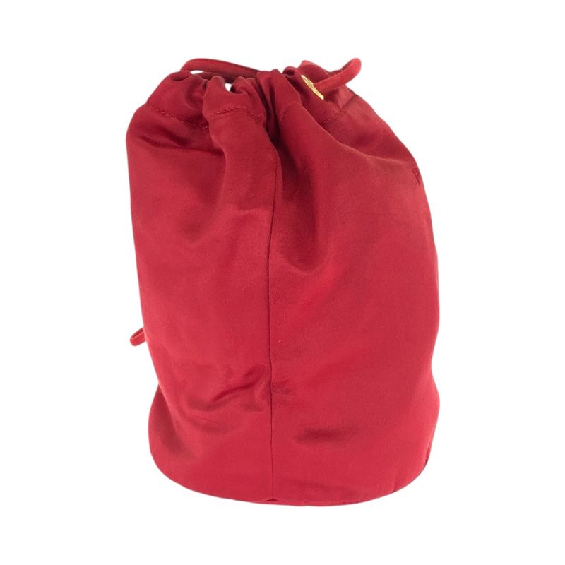 Prada Logo Embroidery Red Gold Hardware Satin Shoulder Bag Pouch Drawstring — view 4