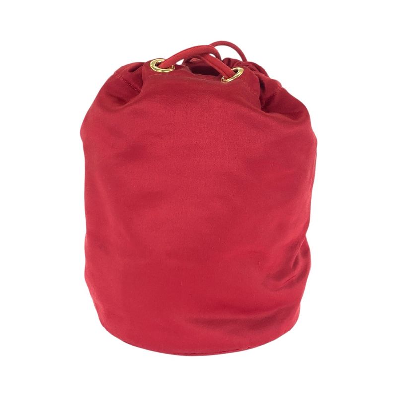 Prada Logo Embroidery Red Gold Hardware Satin Shoulder Bag Pouch Drawstring — view 2