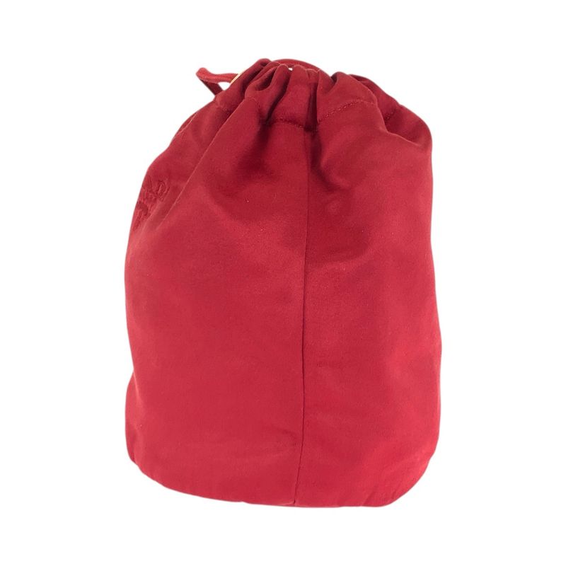 Prada Logo Embroidery Red Gold Hardware Satin Shoulder Bag Pouch Drawstring — view 3