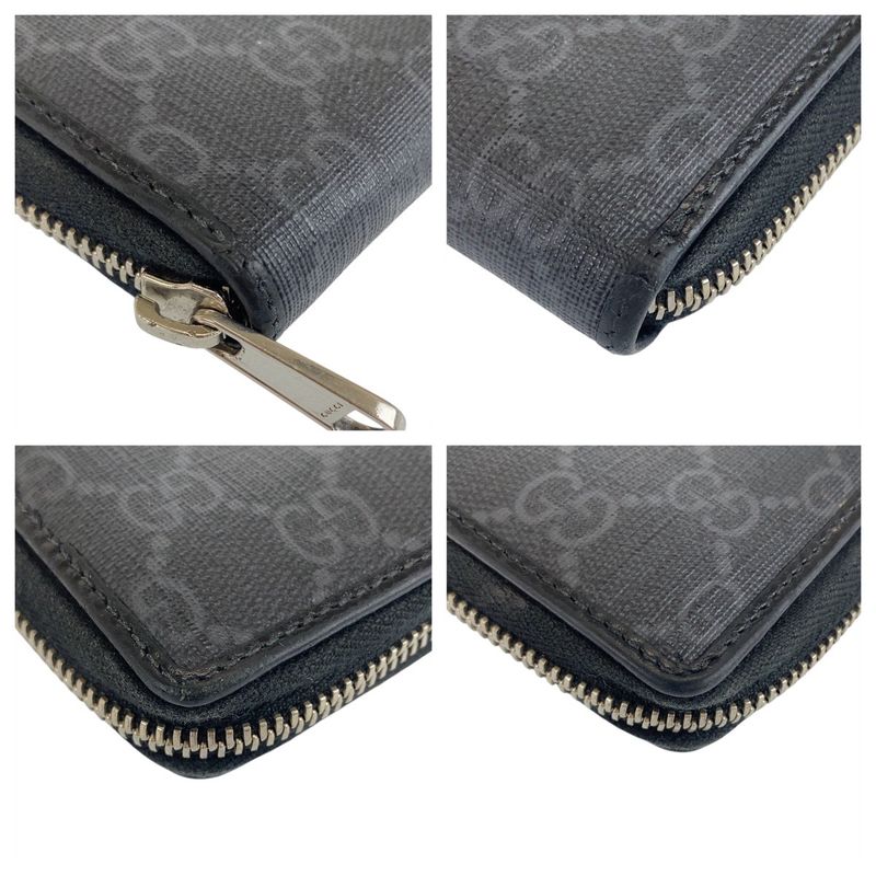 Gucci Interlocking Black GG Supreme Canvas Leather Long Wallet — view 2