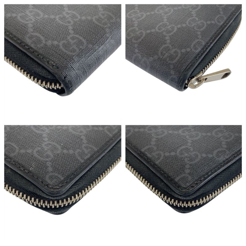 Gucci Interlocking Black GG Supreme Canvas Leather Long Wallet — view 3