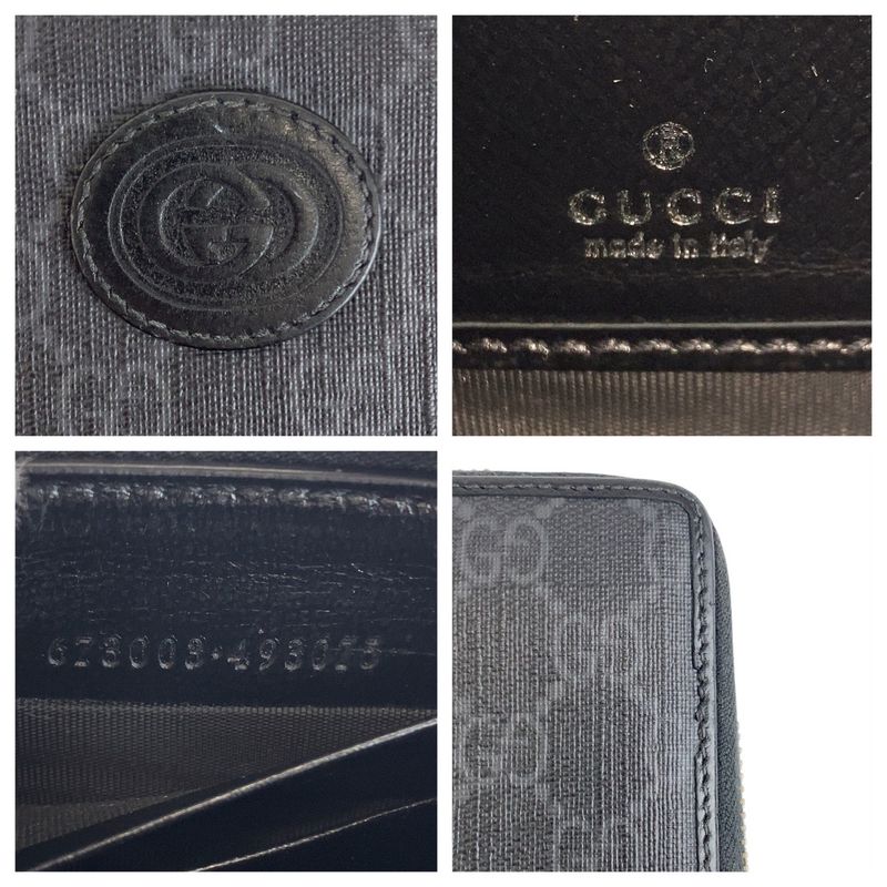 Gucci Interlocking Black GG Supreme Canvas Leather Long Wallet — view 4