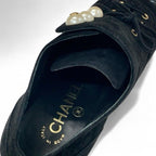 Chanel Loafers Leather Shoes Suede Patent Black Pearl Coco Mark Lace Up — view 7