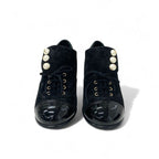 Chanel Loafers Leather Shoes Suede Patent Black Pearl Coco Mark Lace Up — view 2
