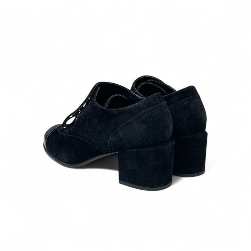 Chanel Loafers Leather Shoes Suede Patent Black Pearl Coco Mark Lace Up — view 4