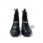 Hermes Funk Boots Short Shoes Leather Black Silver Kelly Hardware Lace Up — view 2
