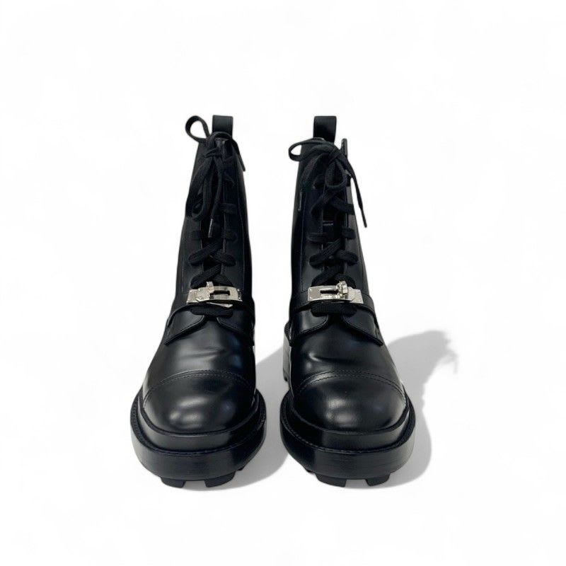 Hermes Funk Boots Short Shoes Leather Black Silver Kelly Hardware Lace Up — view 2