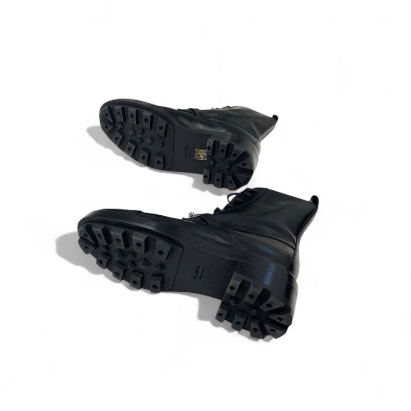 Hermes Funk Boots Short Shoes Leather Black Silver Kelly Hardware Lace Up — view 6