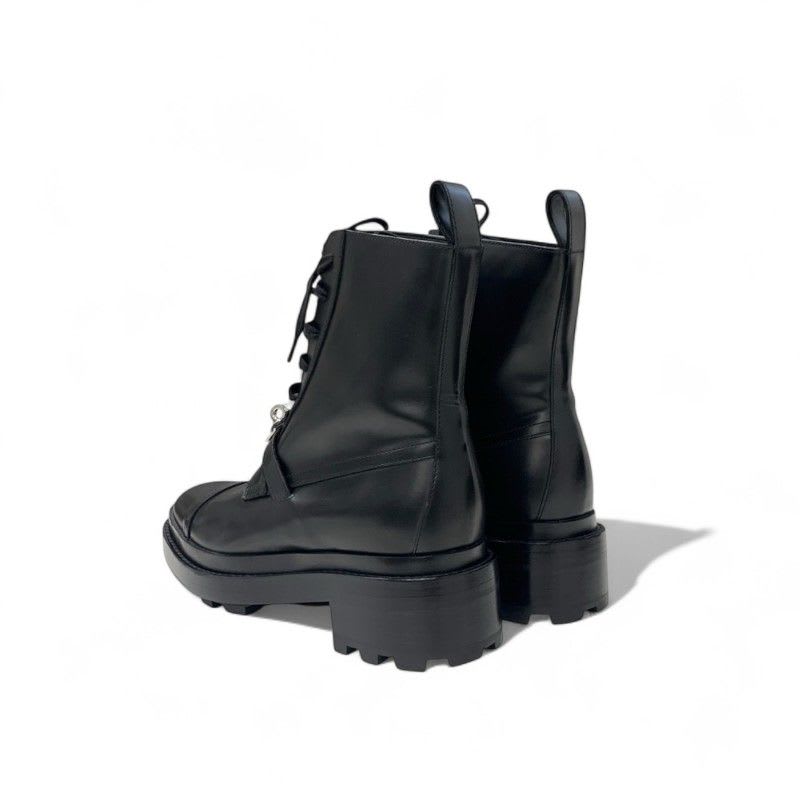 Hermes Funk Boots Short Shoes Leather Black Silver Kelly Hardware Lace Up — view 4