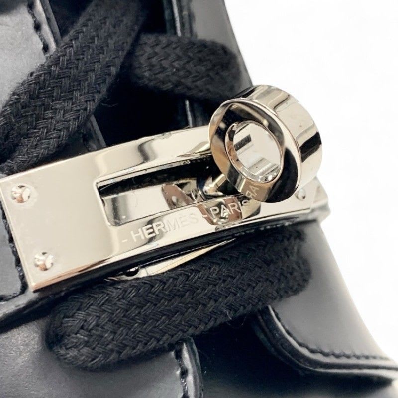 Hermes Funk Boots Short Shoes Leather Black Silver Kelly Hardware Lace Up — view 9