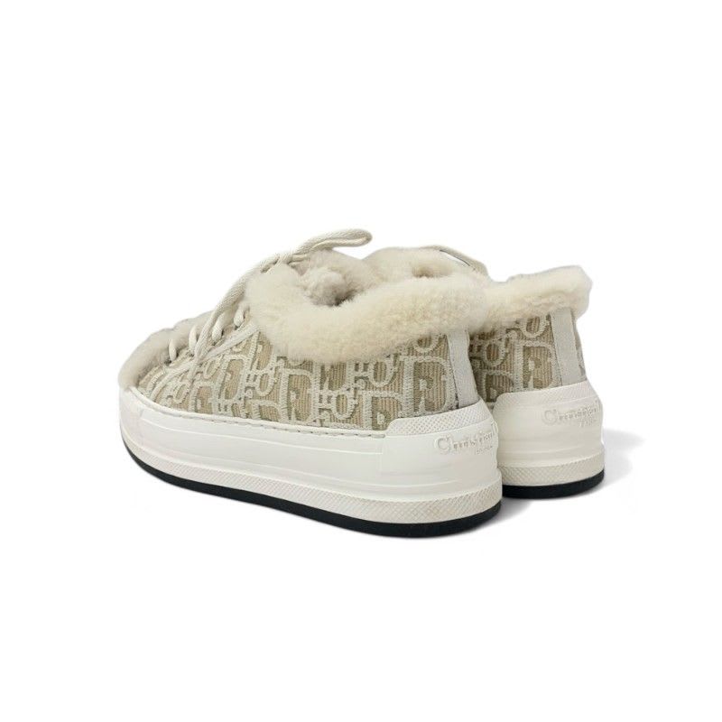 Christian Dior Walkn Sneakers Shoes Fabric Mouton Beige White Logo — view 4