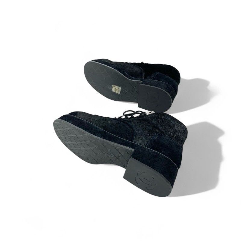 Chanel Boots Short Shoes Haraco Suede Shearling Black Coco Mark Ankle — view 6