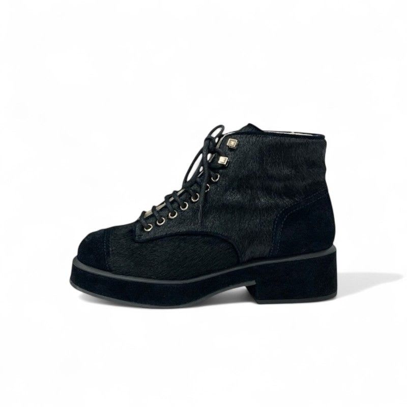 Chanel Boots Short Shoes Haraco Suede Shearling Black Coco Mark Ankle — view 3