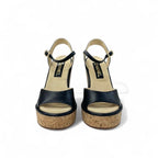 Chanel Sandals Shoes Leather Cork Black Brown Coco Mark Wedge Sole Strap — view 2