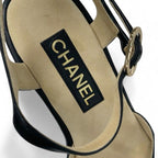 Chanel Sandals Shoes Leather Cork Black Brown Coco Mark Wedge Sole Strap — view 7