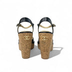Chanel Sandals Shoes Leather Cork Black Brown Coco Mark Wedge Sole Strap — view 5