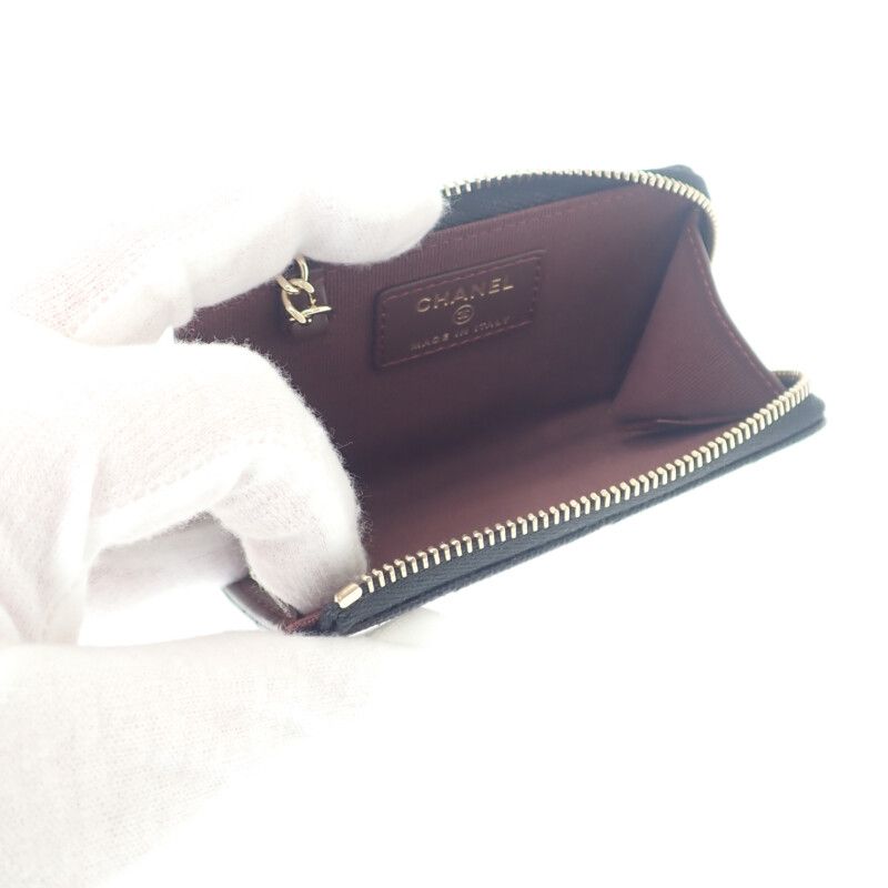 Chanel Key Ring Ap0221 Coin Case Caviar Leather Black Gold Hardware — view 6
