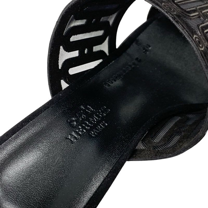 Hermes Gioia 55 Sandals Shoes Suede Black Mule Mesh — view 7