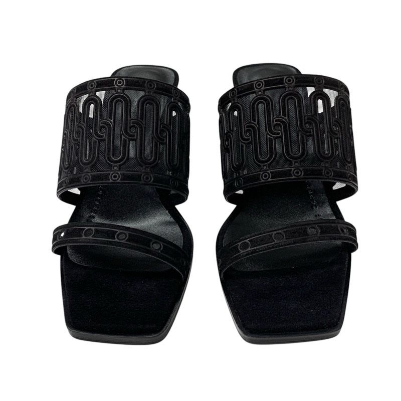 Hermes Gioia 55 Sandals Shoes Suede Black Mule Mesh — view 2