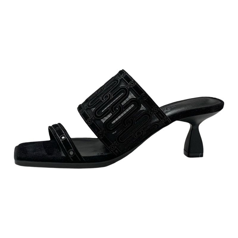 Hermes Gioia 55 Sandals Shoes Suede Black Mule Mesh — view 3