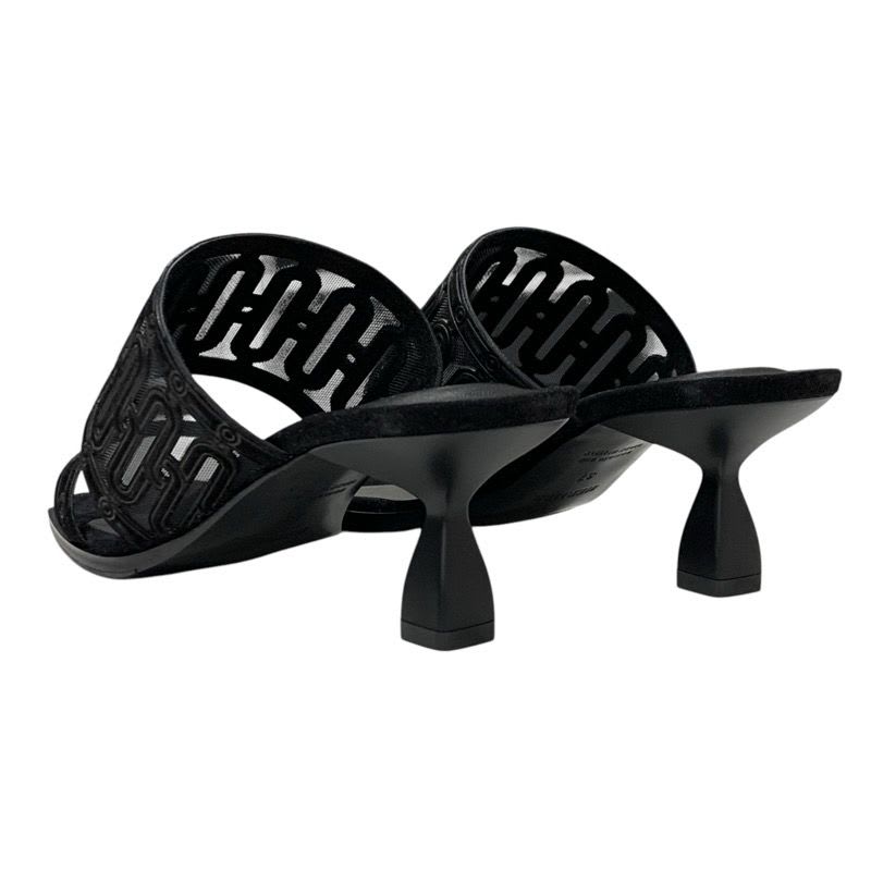 Hermes Gioia 55 Sandals Shoes Suede Black Mule Mesh — view 4