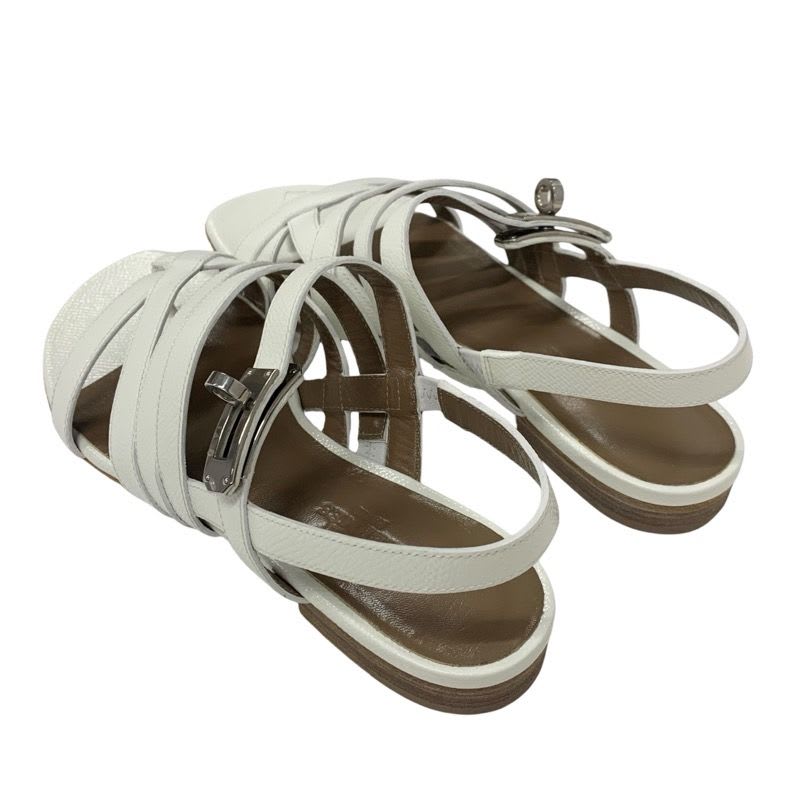 Hermes Sandals Shoes Leather White Silver Thong Flat Kelly Hardware Strap — view 4