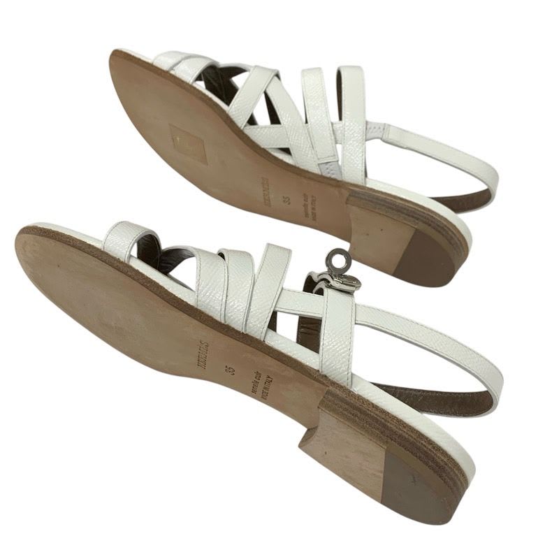 Hermes Sandals Shoes Leather White Silver Thong Flat Kelly Hardware Strap — view 6