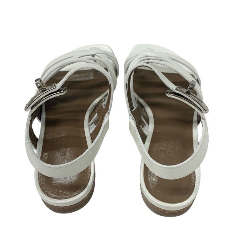 Hermes Sandals Shoes Leather White Silver Thong Flat Kelly Hardware Strap — view 5