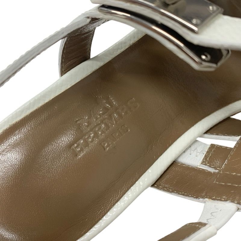 Hermes Sandals Shoes Leather White Silver Thong Flat Kelly Hardware Strap — view 7