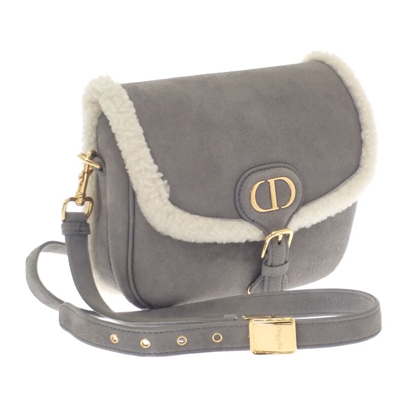 Dior Bobby Medium Shoulder Bag Suede Mouton Gray Gold Hardware Fall — view 2