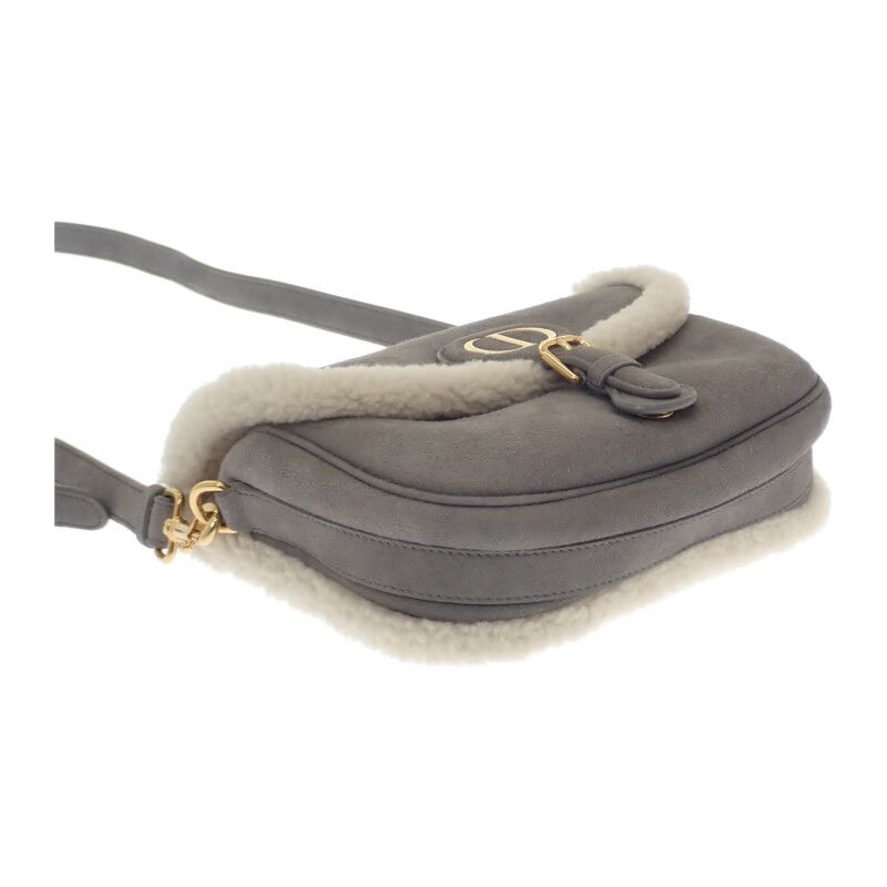 Dior Bobby Medium Shoulder Bag Suede Mouton Gray Gold Hardware Fall — view 4