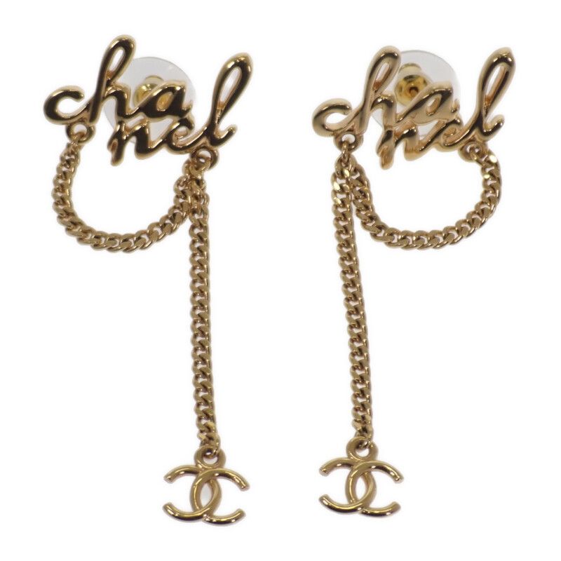 Chanel CC Logo Chain Earrings Metal Gold Coco Mark — view 7