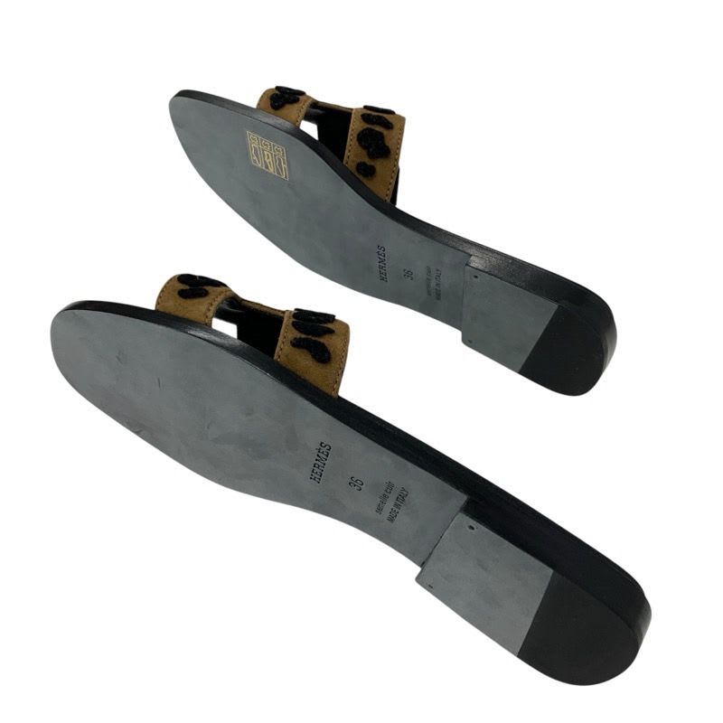 Hermes Oran Sandals Shoes Chevre Brown Black Leopard — view 6