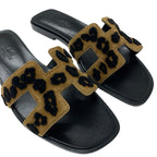 Hermes Oran Sandals Shoes Chevre Brown Black Leopard — view 9