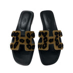 Hermes Oran Sandals Shoes Chevre Brown Black Leopard — view 2