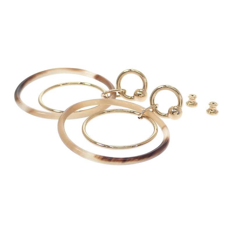 Hermes Amulet Duo Earrings Metal Buffalo Horn Brown Gold — view 4