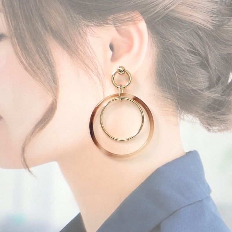 Hermes Amulet Duo Earrings Metal Buffalo Horn Brown Gold — view 9