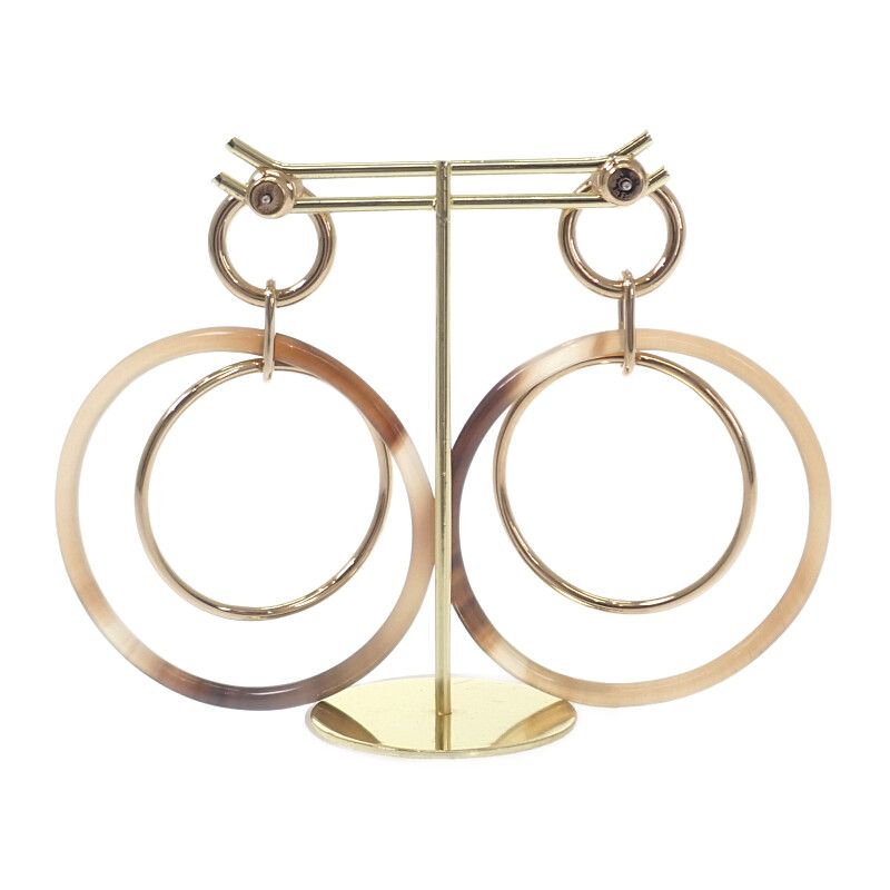Hermes Amulet Duo Earrings Metal Buffalo Horn Brown Gold — view 3
