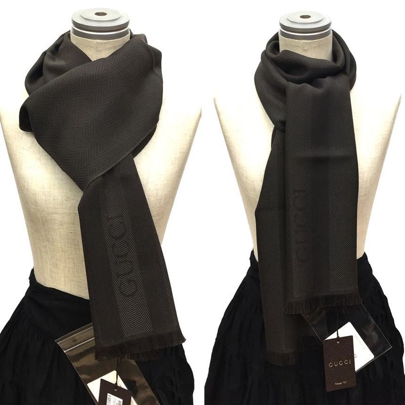 Gucci Herringbone Scarf Brown Wool Shawl Men Women Never Aq5618 — view 2