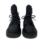 Chanel Boots Short Shoes Fabric Black Gold Quilted Coco Mark Lace Up — view 2