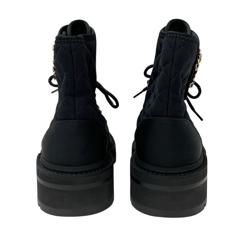 Chanel Boots Short Shoes Fabric Black Gold Quilted Coco Mark Lace Up — view 5
