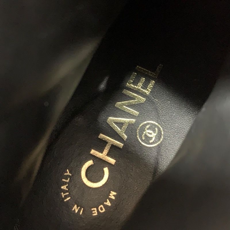Chanel Boots Short Shoes Fabric Black Gold Quilted Coco Mark Lace Up — view 7