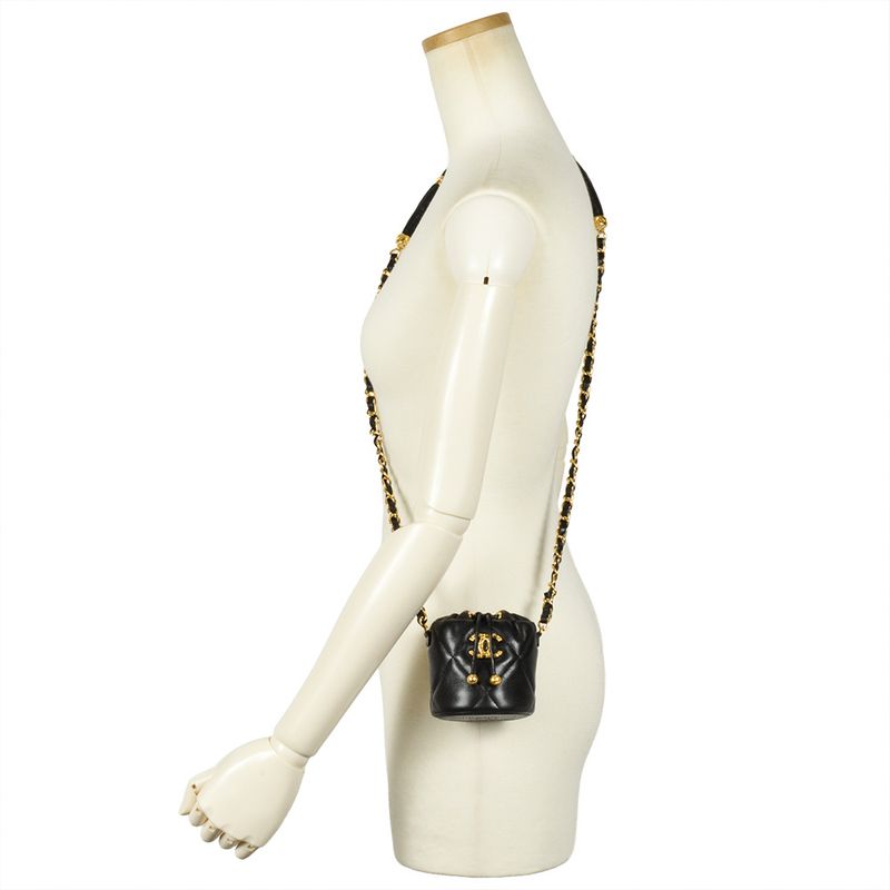 Chanel Quilted Mini Chain Pouch Shoulder Bag Lamb Skin Ap2330 Black — view 7