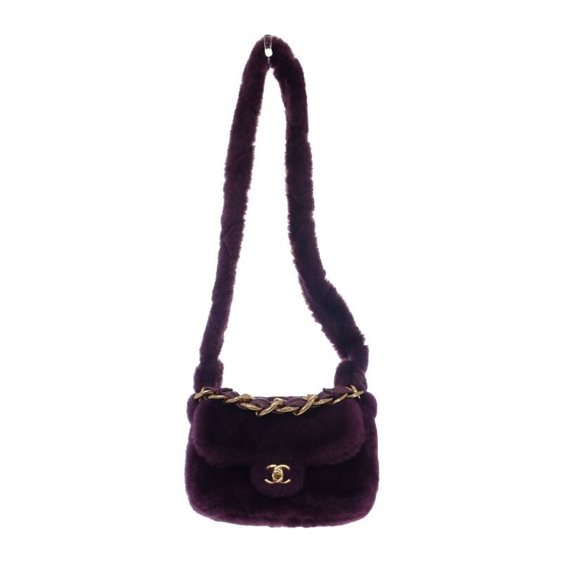 Chanel Sheer Ring Flap Bag As3354 Shoulder Lambskin Shearling Purple — view 2