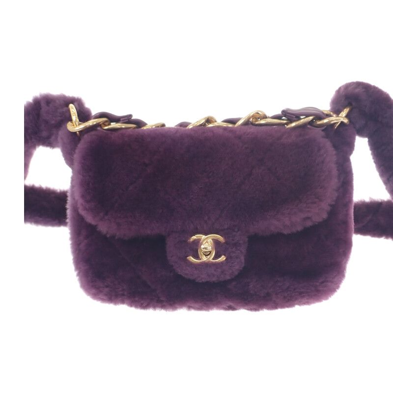 Chanel Sheer Ring Flap Bag As3354 Shoulder Lambskin Shearling Purple — view 3