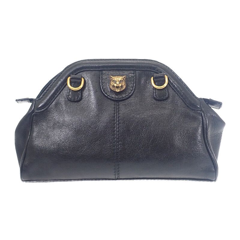 Gucci Rebel Small Taiga Head Shoulder Bag Calf Black Gold Hardware — view 3