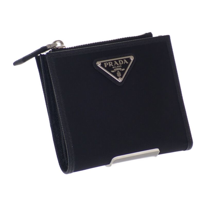 Prada Re-nylon Card Case 2 Ml049 Dmh f0002 Fold Wallet Saffiano Black Silver — view 2